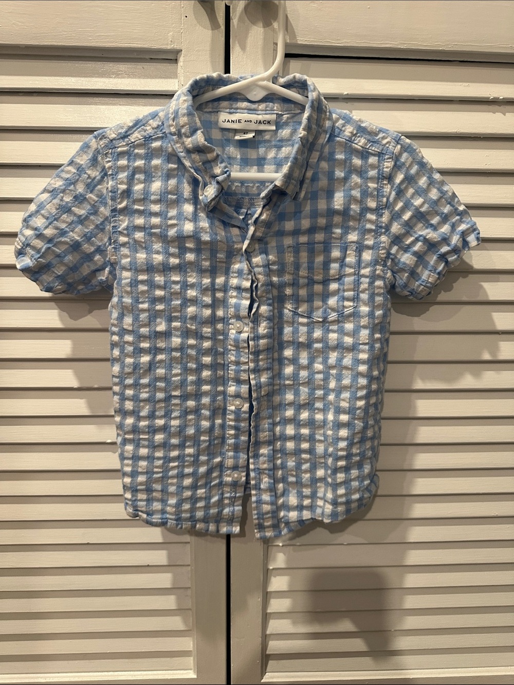 Janie and Jack Light Blue & White Gingham Short Sleeve Button-Down